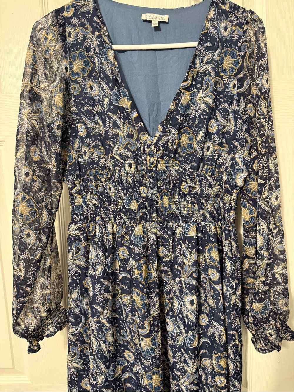 Patrons of Peace Navy and Cream Floral Smocked Waist Kids Dress - Picture 4 of 6